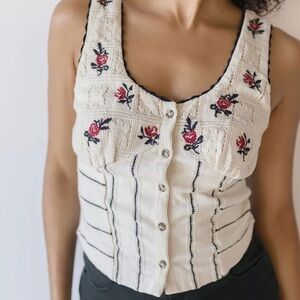 Free People Rose Bud Pointelle Knit Tank Top M NEW